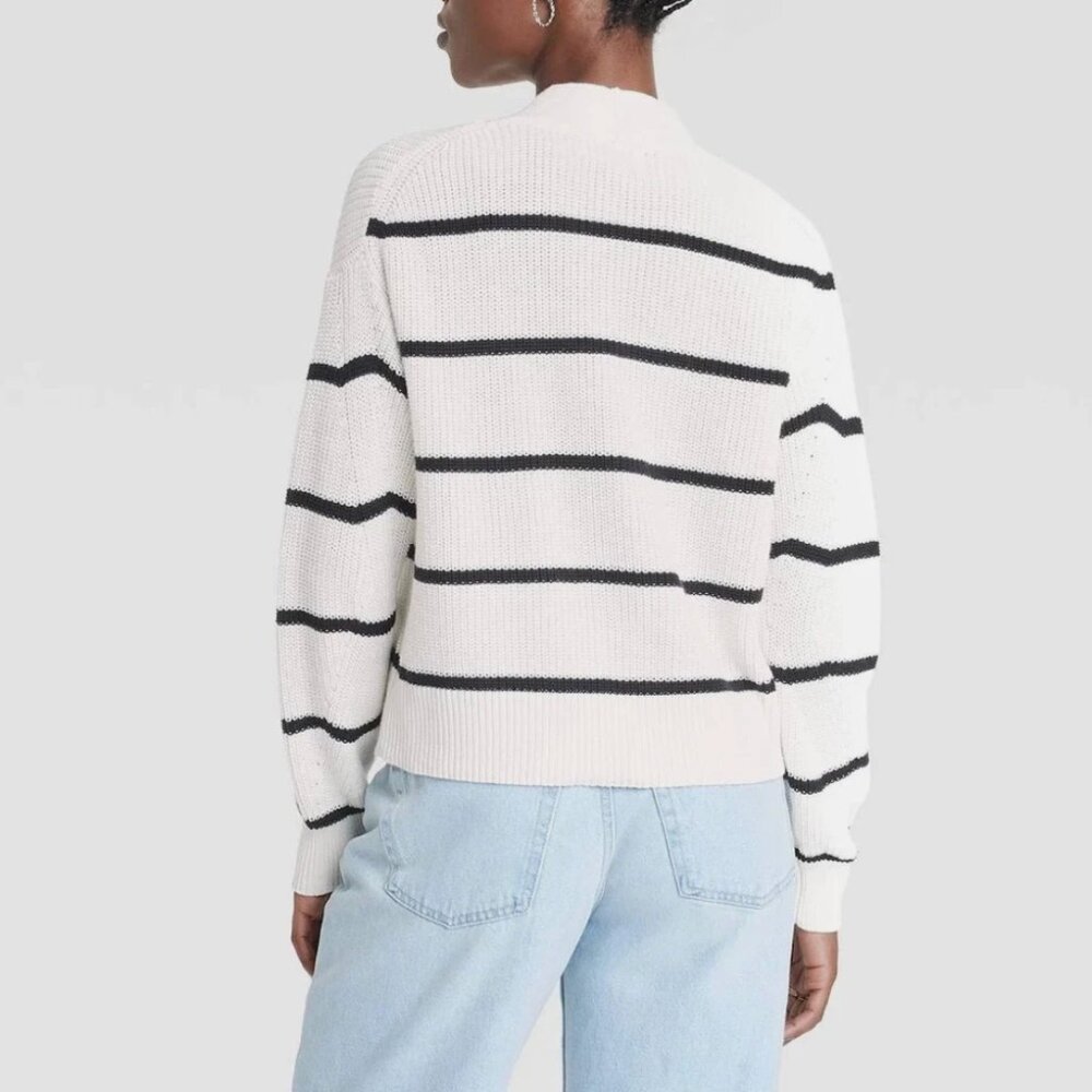 Universal Thread Size L Knit Cardigan Button Front Ivory Black Stripe - Picture 9 of 10